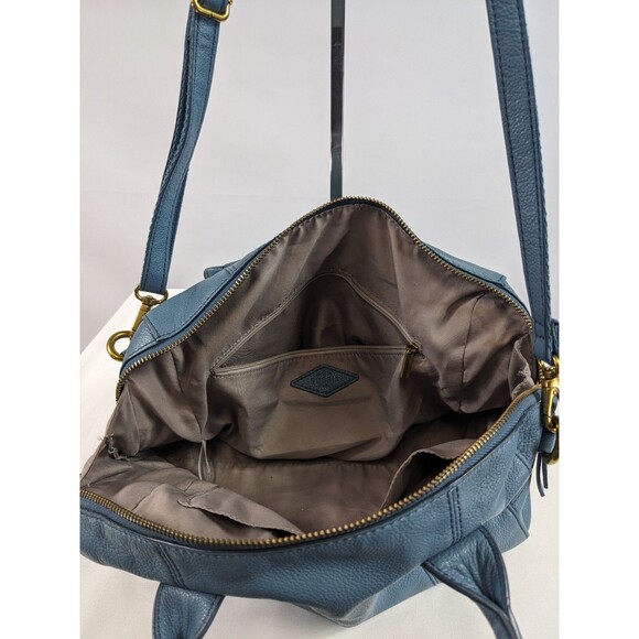Fossil Jori Satchel Handbag Mini Duffle Blue Leather Handles Shoulder Strap - Picture 3 of 8